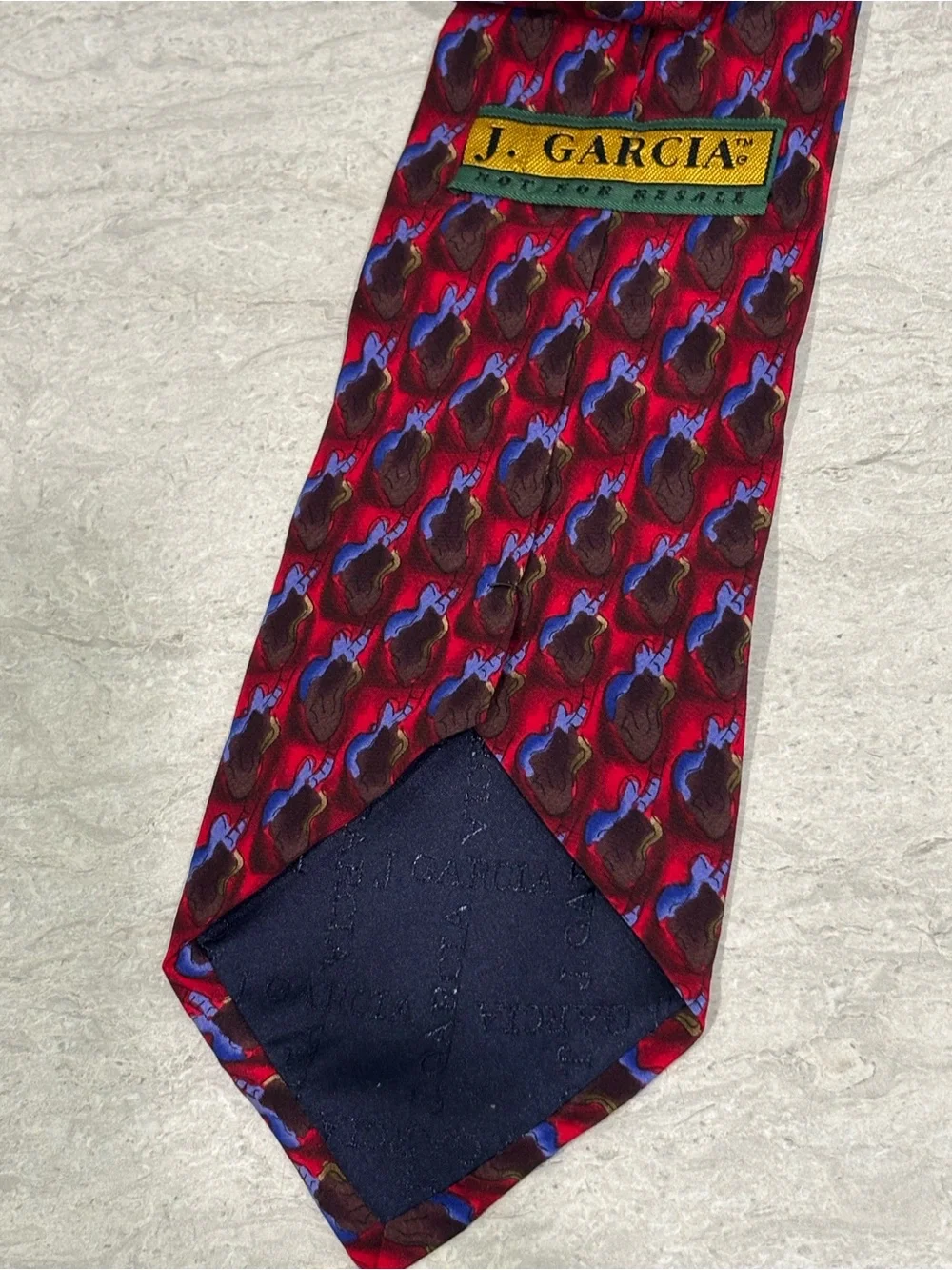 J. Garcia Lavender and Silver Diagonal Stripe and red guitar silk ties